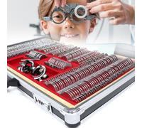 Ensemble de lentilles d'essai optiques, kit d'optométrie de précision avec monture en métal et boîte en aluminium, pour examens ophtalmologiques et tests de vision professionnels.