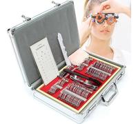 Ensemble de lentilles d'essai optiques professionnelles pour la détection des troubles de la réfraction, kit d'optométrie de précision 104 pièces avec coffret en aluminium et monture en méta