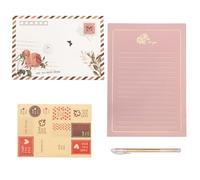 Ensemble de lettres élégantes : 8 enveloppes à imprimé floral, 10 feuilles A5, 16 autocollants, 1 stylo doré sur le thème botanique de l'amour (ensemble imprimé fleurs blanches)