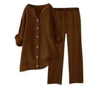 Ensemble de Lin d'Été Salopette Femmes Large D'Été Grande Taille Combinaisons de Gymnastique Décontracté Coton et Lin Élégant Chemise et Pantalon Confortable Jogging Respirant Ensemble Deux Pièces
