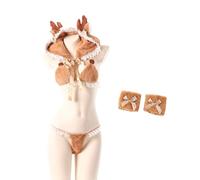Ensemble de lingerie 4 pièces avec soutien-gorge en fourrure et culotte, bonnet et poignets