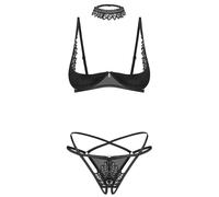 Ensemble de lingerie comprenant un soutien-gorge soulevé, un string ouvert et un collier en tricot de Donarella