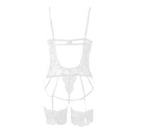 Ensemble de lingerie en dentelle pour femme avec corset - Lingerie sexy avec lacets et porte-jarretelles - Ensemble de lingerie séduisante, Style_o04 Blanc, M