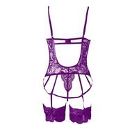 Ensemble de lingerie en dentelle pour femme avec corset - Lingerie sexy avec lacets et porte-jarretelles - Ensemble de lingerie séduisante, Style_o02 Violet, 3XL