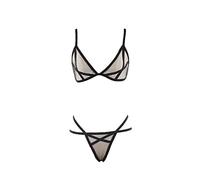 Ensemble De Lingerie en Maille pour Femmes Ensemble Soutien-Gorge Et String 2 PièCes en Maille Transparente à Col en V sous-VêTements à LanièRes Transparents VêTements De Nuit (Le Noir,XL)