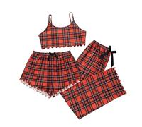 Ensemble de lingerie en satin sans manches pour femme avec nuisette et short, Rouge, XXL