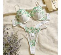 Ensemble de lingerie pour femme 2 pièces, babydoll dos nu avec nœud, balconnet confortable à bonnets moulés avec armatures, push-up froncé, brodé floral, style mignon, frais et romantique L,M,S,XLPlan