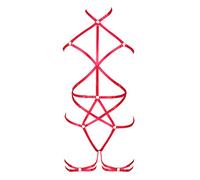 Ensemble de lingerie pour femme avec harnais et soutien-gorge - Style punk, gothique, porte-jarretelles - Sangle de poitrine - Tissu extensible - Grande taille - rouge - Taille Unique