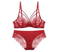 Ensemble de Lingerie pour Femme Hot Push Up Nuisettes Soutien-Gorge Armatures Culotte Push-up rembourré livré avec Soutien-Gorge, Culotte et Jarretelles (Red, 42/95C)