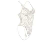 Ensemble de Lingerie Sexy pour Femme Bas Érotique Women's Fashion Erotic Lingerie 1 Piece Sexy Lace Skeleton Open Gear No Removal See Through Hot Suit Femme Nuisette de Saint (White,S)