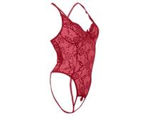 Ensemble de Lingerie Sexy pour Femme Bas Érotique Women's Fashion Erotic Lingerie 1 Piece Sexy Lace Skeleton Open Gear No Removal See Through Hot Suit Femme Nuisette de Saint (Red,XS)