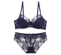 Ensemble de lingerie sexy pour femme - Soutien-gorge push-up, nuisette et porte-jarretelles réglables - Parfait pour une rencontre romantique, bleu, 90D