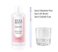Ensemble De Liquide Dégraissant Pour Ongles,Propre,Élimine L'excès De Vernis,Couche De Gel,Solution Antidérapante,Extension Acrylique Avec Brosse Uv,Outils De Tasse En Cristal.Cleanser Plus Set.