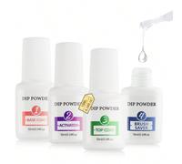 Ensemble de liquide pour poudre de trempage : 4 pièces de 10 ml Essentiels du système de trempage pour ongles Liquide grande capacité Base de poudre de trempage Activateur Vernis de finition Sauvegard