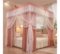 Ensemble De Lit à Baldaquin élégant à 4 Colonnes avec Cadre en Fer, Rideaux Moustiquaires Princesse pour Lits Doubles, Queen Et King - Design Double Dark Pink W59 x L78.7in