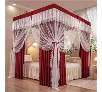 Ensemble De Lit à Baldaquin élégant à 4 Colonnes avec Cadre en Fer, Rideaux Moustiquaires Princesse pour Lits Doubles, Queen Et King - Design Double Drapé Red W70.8 x L78.7in