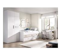 Ensemble de lit + armoire + bureau coloris imitation lamelles, blanc Blanc G