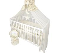 ensemble de lit d'enfant Happy Leo 13 pièces comprenant un matelas réglable en hauteur avec broderie pour nouveau-nés, nourrissons et enfants en bas âge (teddy bear moon light beige)
