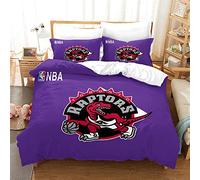 Ensemble De Lit Équipe De Basket-Ball Multicolore Housse De Couette Taies d'oreiller Brossé Tissu Linge De Lit Couvre-lit Ensemble De Literie (220 x 240 cm,Toronto Raptors)