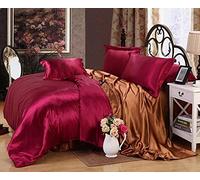Ensemble de lit Guojm 4 pièces, Ensembles de literie en Soie en Satin de Luxe Couvre à Couette Plate Plate Plate Twin Reine complète 4pcs Lin Set Noir 100% or-22nd-king Plat 4pcs
