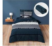 Ensemble de Lit States : Housse de Couette 140x200 cm avec Drap-Housse Bleu 90x190 cm - Esprit USA