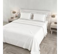 Ensemble de lit Venere matrimonial Maxi 100% Coton Made in Italy - Set de draps Blancs, 2 taies d’Oreiller avec Volant, Double Bourdon, Drap Dessus 260x300 cm, Drap-Housse 180x200 cm - Gris