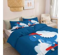 Ensemble de Literie 260 x 240 cm Housse de Couette Style Dessin Animé, Parure de Lit imprimé Animal Dinosaure Skateboard Nuages Réversible Housse de Couette 2 Personne pour Enfants Garçon Fille