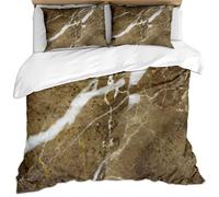 Ensemble De Literie 3 Pièces King Size 220X240Cm Housse De Couette Et 2 Taies d'oreiller 3D Texture Artistique De Luxe en Pierre Imitation Lignes Marron Foncé Et Blanches Print Doux Couverture De L