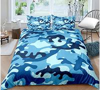 Ensemble de Literie Camouflage 1/2 Personne Enfant Adulte Housse de Couette avec Glissière Style Abstrait Chambre Confortable Parure de Lit en Microfibre de Polyester (Bleu, 200_x_200_cm)