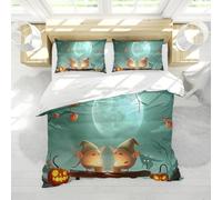 Ensemble de literie d’Halloween Elfe ludique Arbre Fantastique Pleine Lune Mignon Art Festif 3 pièces Ensemble de Housse de Couette en Microfibre Douce avec 2 Couvre-oreillers 160x200cm