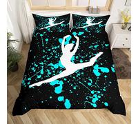 Ensemble de Literie de Gymnastique Pour Filles 140x200 Pour Gymnaste Enfants Garçons Ados,Housse de Couette Tie Dye Bleue Parure de Lit Gymnastique Lovers Gymnastique Décoration de Salle de Sport