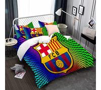 Ensemble De Literie De L'équipe De Football FC Barcelona Avec Taie D'oreiller, Housse De Couette + 2 Taies D'oreiller - Résistant à L'humidité, Hypoallergénique (modèle 02,140x200cm(1.2MBed))