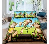 Ensemble de literie de Singe Mignon Animaux de Bande Dessinée Ensemble de Literie pour Enfants Impression de Singe Housse de Couette 200x200cm + 2 taies d'oreiller 65x65cm, Fermeture à glissière