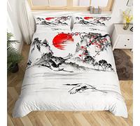 Ensemble de Literie de style Japonais Ukiyo Housse de Couette 220x240cm Garçon fille Kitagawa encre d'encre Parure de Lit Japonais style Exotique Literie Chambre à Coucher Gris Blanc Rouge