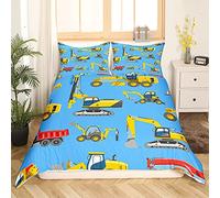 Ensemble de literie d'impression de Voiture de Dessin animé pour Enfants Ensemble de lit de Pelle Mignon 140x200cm décor en Microfibre Douce avec 1 taie d'oreiller 65x65 cm Jaune Bleu