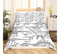 Ensemble de Literie Dinosaure pour Garçons,Housse de Couette Animaux Anciens pour Enfants Adolescents,Parure de Lit Rétro À Motif Dino 200x200,Couvre Lit Dinosaure Vintage,Housse Couette Noir Blanc
