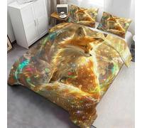 Ensemble de literie en Forme de Renard étoilé enchanté, Housse de Couette Ultra-Douce en 3 pièces et Coussins pour oreillers, décoration Mythique à imprimé doré et rêveuse 140x200cm