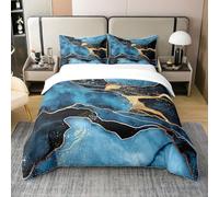 Ensemble de Literie en Marbre Bleu Coton 200x200,Motif Pierre Parure de Lit Adolescents,Liquid Art Housse de Couette,Ensemble de Lit À Glissière Esthétique Occidentale,Décor de Chambre