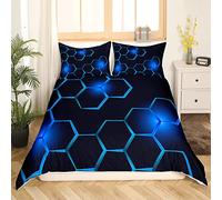 Ensemble de Literie en nid d'abeille pour enfants Jeux de sport sur glace Housse de Couette 220x240cm Garçon Enfant Adolescent décoration Géométrique Parure de Lit ensemble Géométriques Noir Bleu