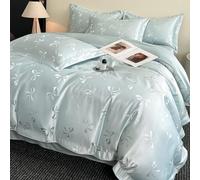Ensemble de literie en soie glacée, ensemble de drap rafraîchissant avec housse de couette et taies d'oreiller, linge de lit doux et respirant en style so(Size:1.5m Fitted 200x230cm,Color:Vert menthe)