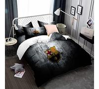 Ensemble De Literie équipe De Football FC Barcelone Housse De Couette Confortable Garçon Fille 3 Pièces Blanc Noir Ensemble De Literie 50x75cm Taie D'oreiller En Microfibre (E,220x240cm(1.8M/2MBed))