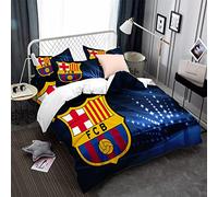 Ensemble De Literie équipe De Football FC Barcelone Housse De Couette Confortable Garçon Fille 3 Pièces Blanc Noir Ensemble De Literie 50x75cm Taie D'oreiller En Microfibre (F,220x240cm(1.8M/2MBed))