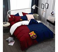 Ensemble De Literie équipe De Football FC Barcelone Housse De Couette Confortable Garçon Fille 3 Pièces Blanc Noir Ensemble De Literie 50x75cm Taie D'oreiller En Microfibre (A,220x240cm(1.8M/2MBed))