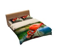 Ensemble De Literie Flamingo, Paon Et Hibou 1 Housse De Couette + 2 Taie D'oreiller 100% Microfibre (Oiseau 07,220x240cm(1.8M/2MBed))