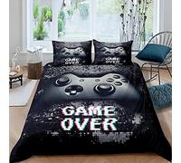 Ensemble de Literie Game Controller 1 Personne Garçon Adolescent Housse de Couette en Microfibre éclair Carte du Monde Gaming Gamer Modèle Parure de Lit Gris Bleu Rouge (Gris, 140 x 200 cm)
