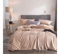 Ensemble de literie Guojm en Soie, Ensembles de literie en Soie couvertures de Couette à Double lit de Courtepointe Plate Plate Feuille de Luxe Silky Doux Twin Satin Full Satin (Couleur: Khaki,