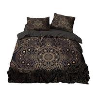 Ensemble de Literie Housse de Couette Marron Or Noir pour Homme, Zèbre Rayé Mandala Ethnique Bohème Fleur Paon Plume Ondulée Housse de Couette et Taie d'oreiller (Color 5, 220 x 240 cm)