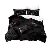 Ensemble de Literie Imprimé Creative Gamer 2/3 Pièces Housse de Couette 3D Gamepad Taie d'oreiller Parure de Lit pour Contrôleur de Jeu Vidéo pour Enfants Adolescents Garçons (Noir 1, 140_x_200_cm)