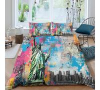 Ensemble De Literie Imprimé En 3D New York Statue of Liberty Parure De Lit 3 Pièces En Microfibre Douce Avec Housse De Couette Et Fermeture Éclair Pour Enfants, Adolescents Et Adultes Double（200x200cm