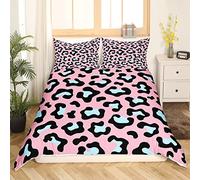 Ensemble de Literie Imprimé Léopard Rose 200x200 Housse Couette Guépard Bleu Housse de Couette Safari Africain Animal Parure de Lit Microfibre Chic Gorgeous Couvre Lit Toutes Saisons 3 Pièces